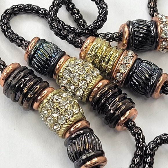 Bronze Gold Necklace With Rhinestones - Picture 3 of 9